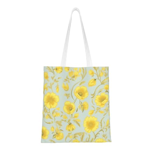 Gelbe Blumen-Tragetasche für Damen, Canvas-Schultertaschen mit Taschen, Einkaufstasche, niedliche, wiederverwendbare Einkaufstasche Gelbe Blumen-Tragetasche für Damen, Canvas-Schultertaschen mit Taschen, Einkaufstasche, niedliche, wiederverwendbare Einkaufstasche von BYPPJGH