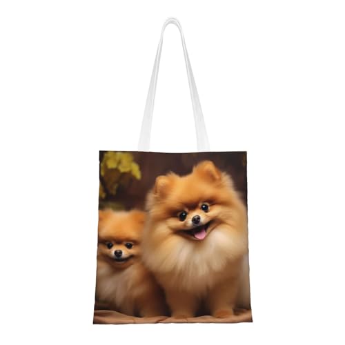 Gelbe Pomeranian Tragetasche für Damen, Segeltuch-Schultertaschen mit Taschen, Einkaufstasche, niedlich, wiederverwendbar, Einkaufstasche Gelbe Pomeranian Tragetasche für Damen, Segeltuch-Schultertaschen mit Taschen, Einkaufstasche, niedlich, wiederverwendbar, Einkaufstasche von BYPPJGH