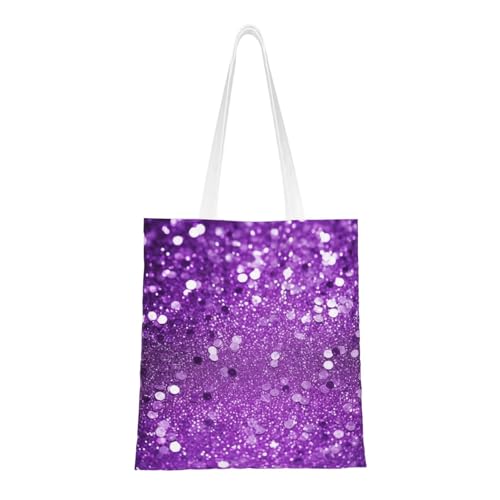 Glitzernde lila Glitzer-Tragetasche für Damen, Canvas-Schultertaschen mit Taschen, Einkaufstasche, niedliche, wiederverwendbare Einkaufstasche Glitzernde lila Glitzer-Tragetasche für Damen, Canvas-Schultertaschen mit Taschen, Einkaufstasche, niedliche, wiederverwendbare Einkaufstasche von BYPPJGH