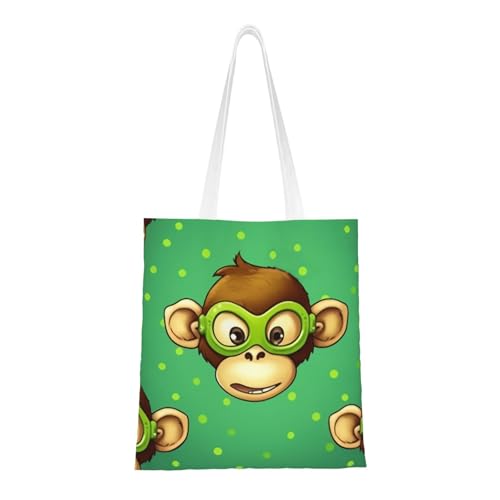 Green Clever Monkey Tragetasche für Damen, Segeltuch, Schultertaschen mit Taschen, Einkaufstasche, niedlich, wiederverwendbar, Einkaufstasche Green Clever Monkey Tragetasche für Damen, Segeltuch, Schultertaschen mit Taschen, Einkaufstasche, niedlich, wiederverwendbar, Einkaufstasche von BYPPJGH