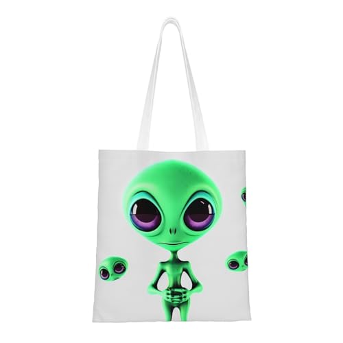 Grüne Alien-Tragetasche für Damen, Canvas-Schultertaschen mit Taschen, Einkaufstasche, niedliche, wiederverwendbare Einkaufstasche Grüne Alien-Tragetasche für Damen, Canvas-Schultertaschen mit Taschen, Einkaufstasche, niedliche, wiederverwendbare Einkaufstasche von BYPPJGH