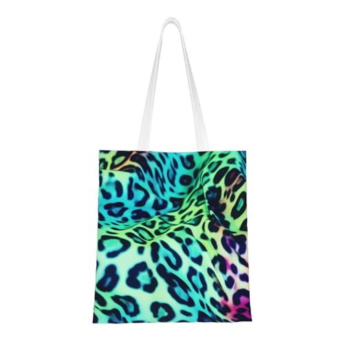 Grüne Leoparden-Tragetasche für Damen, Canvas-Schultertaschen mit Taschen, Einkaufstasche, niedlich, wiederverwendbar, Einkaufstasche Grüne Leoparden-Tragetasche für Damen, Canvas-Schultertaschen mit Taschen, Einkaufstasche, niedlich, wiederverwendbar, Einkaufstasche von BYPPJGH