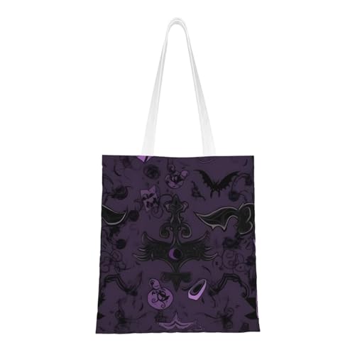 Gruselige Tragetasche für Damen, Segeltuch, Schultertaschen mit Taschen, Einkaufstasche, niedlich, wiederverwendbar, Violett / Schwarz Gruselige Tragetasche für Damen, Segeltuch, Schultertaschen mit Taschen, Einkaufstasche, niedlich, wiederverwendbar, Violett / Schwarz von BYPPJGH