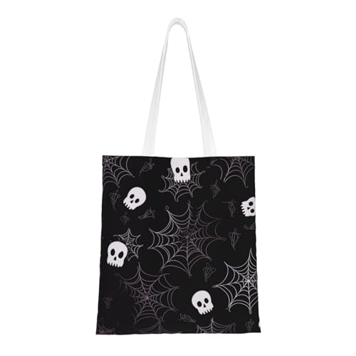 Halloween-Gothic-Tragetasche für Damen, Canvas-Schultertasche mit Taschen, Einkaufstasche, niedlich, wiederverwendbar, Einkaufstasche von BYPPJGH