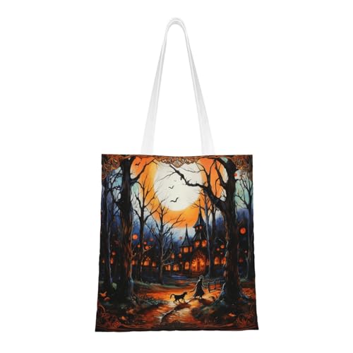 Halloween-Party-Tragetasche für Damen, Segeltuch-Schultertasche mit Taschen, Einkaufstasche, niedliche, wiederverwendbare Einkaufstasche von BYPPJGH
