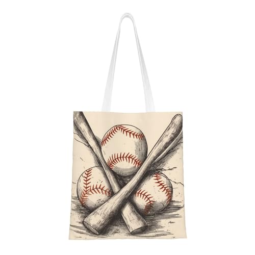 Handgezeichnete Baseballschläger und Ball-Tragetasche für Damen, Segeltuch-Schultertasche mit Taschen, Einkaufstasche, niedliche, wiederverwendbare Einkaufstasche Handgezeichnete Baseballschläger und Ball-Tragetasche für Damen, Segeltuch-Schultertasche mit Taschen, Einkaufstasche, niedliche, wiederverwendbare Einkaufstasche von BYPPJGH