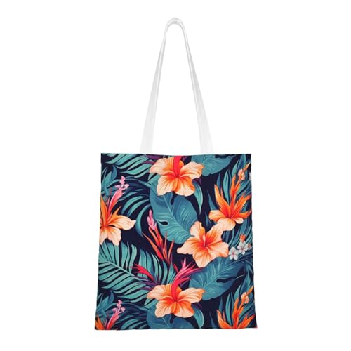 Hawaii Tragetasche mit tropischen Blumen für Damen, Segeltuch, Schultertaschen mit Taschen, Einkaufstasche, niedlich, wiederverwendbar, Einkaufstasche Hawaii Tragetasche mit tropischen Blumen für Damen, Segeltuch, Schultertaschen mit Taschen, Einkaufstasche, niedlich, wiederverwendbar, Einkaufstasche von BYPPJGH