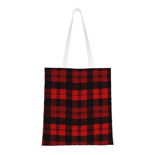 Karierte rote und schwarze Einkaufstasche für Damen, Segeltuch, Schultertaschen mit Taschen, Einkaufstasche, niedlich, wiederverwendbar, Einkaufstasche Karierte rote und schwarze Einkaufstasche für Damen, Segeltuch, Schultertaschen mit Taschen, Einkaufstasche, niedlich, wiederverwendbar, Einkaufstasche von BYPPJGH