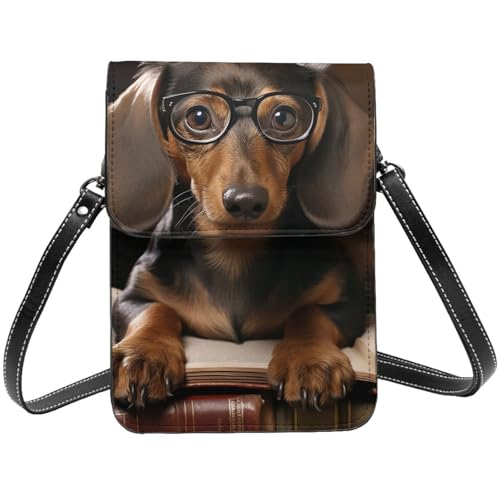 Kleine Umhängetasche für Damen und Mädchen, Dackel, Handy, Geldbörse, PU-Leder, Geldbörse mit Schultergurt von BYPPJGH
