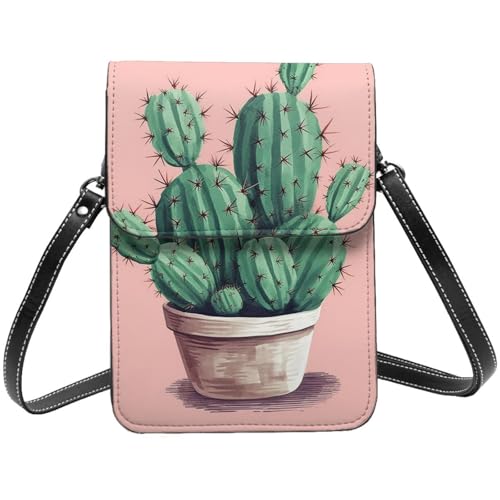 Kleine Umhängetasche für Damen und Mädchen, Kaktus-Handygeldbörse, PU-Leder, Geldbörse mit Schultergurt von BYPPJGH