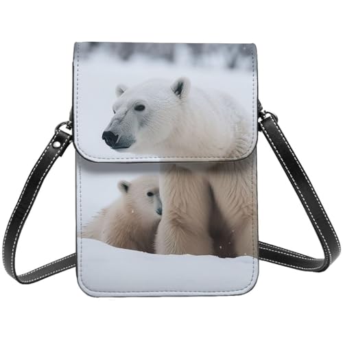 Kleine Umhängetasche für Damen und Mädchen, Schneetier, Eisbär, Handygeldbörse, PU-Leder, Geldbörse mit Schultergurt von BYPPJGH
