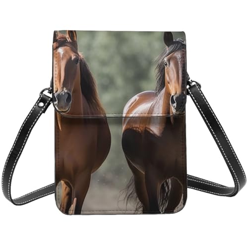 Kleine Umhängetasche für Damen und Mädchen, Tiere, Pferde, Handygeldbörse, PU-Leder, Geldbörse mit Schultergurt von BYPPJGH