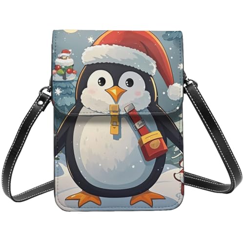 Kleine Umhängetasche für Damen und Mädchen, Weihnachten, lustiger Pinguin, Handygeldbörse, PU-Leder, Geldbörse mit Schultergurt von BYPPJGH
