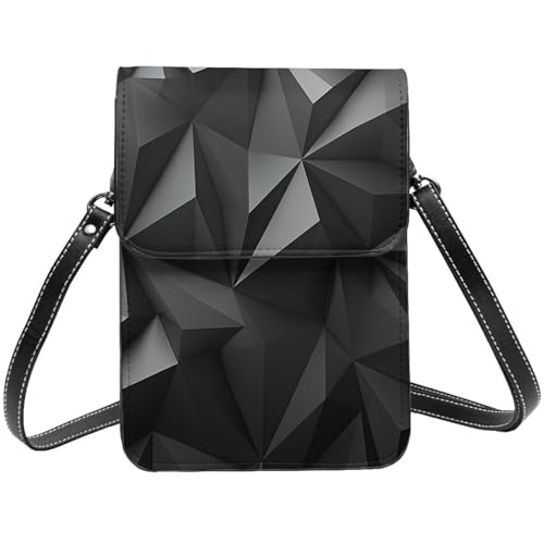 Kleine Umhängetasche für Damen und Mädchen, schwarz, geometrische Handygeldbörse, PU-Leder, Geldbörse mit Schultergurt von BYPPJGH