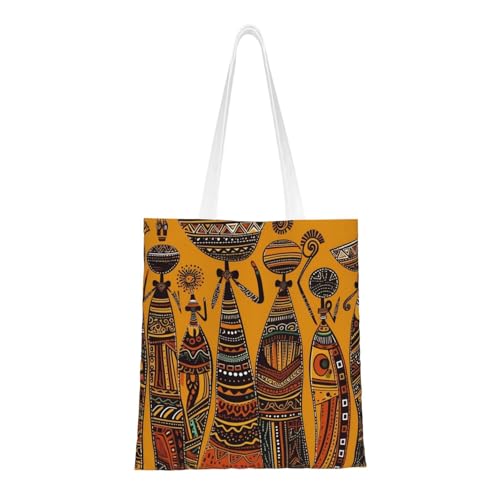Kreative afrikanische Kultur-Tragetasche für Damen, Segeltuch-Schultertasche mit Taschen, Einkaufstasche, niedliche, wiederverwendbare Einkaufstasche von BYPPJGH