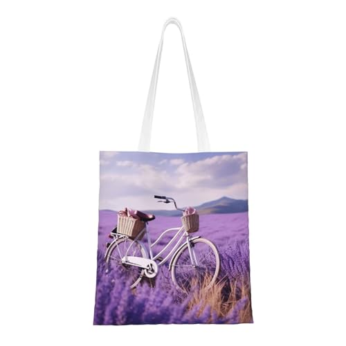 Lavendelfeld-Fahrrad-Tragetasche für Damen, Segeltuch, Schultertaschen mit Taschen, Einkaufstasche, niedlich, wiederverwendbar, Einkaufstasche Lavendelfeld-Fahrrad-Tragetasche für Damen, Segeltuch, Schultertaschen mit Taschen, Einkaufstasche, niedlich, wiederverwendbar, Einkaufstasche von BYPPJGH