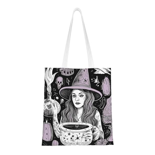 Magische Hexe, Hexerei, böhmische Zeichnung, Tragetasche für Damen, Segeltuch, Schultertaschen mit Taschen, Einkaufstasche, niedlich, wiederverwendbar, Einkaufstasche Magische Hexe, Hexerei, böhmische Zeichnung, Tragetasche für Damen, Segeltuch, Schultertaschen mit Taschen, Einkaufstasche, niedlich, wiederverwendbar, Einkaufstasche von BYPPJGH