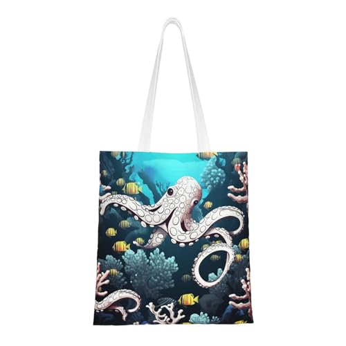 Marine Life Tragetasche für Damen, Canvas-Schultertaschen mit Taschen, Einkaufstasche, niedlich, wiederverwendbar, Einkaufstasche Marine Life Tragetasche für Damen, Canvas-Schultertaschen mit Taschen, Einkaufstasche, niedlich, wiederverwendbar, Einkaufstasche von BYPPJGH