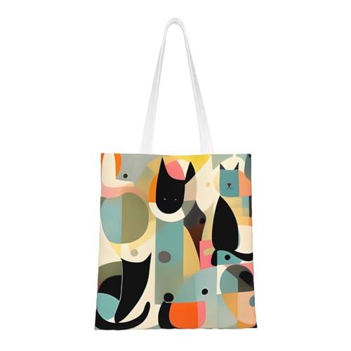 Mid-Century Moderne Kunst-Katzen-Tragetasche für Damen, Canvas-Schultertaschen mit Taschen, Einkaufstasche, niedlich, wiederverwendbar, Einkaufstasche Mid-Century Moderne Kunst-Katzen-Tragetasche für Damen, Canvas-Schultertaschen mit Taschen, Einkaufstasche, niedlich, wiederverwendbar, Einkaufstasche von BYPPJGH