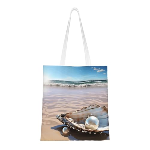 Ocean Beach Muschel-Perlen-Tragetasche für Damen, Segeltuch-Schultertasche mit Taschen, Einkaufstasche, niedlich, wiederverwendbar, Einkaufstasche Ocean Beach Muschel-Perlen-Tragetasche für Damen, Segeltuch-Schultertasche mit Taschen, Einkaufstasche, niedlich, wiederverwendbar, Einkaufstasche von BYPPJGH