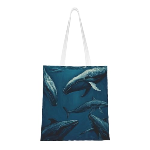 Ocean Whale Tragetasche für Damen, Segeltuch-Schultertasche mit Taschen, Einkaufstasche, niedliche, wiederverwendbare Einkaufstasche von BYPPJGH