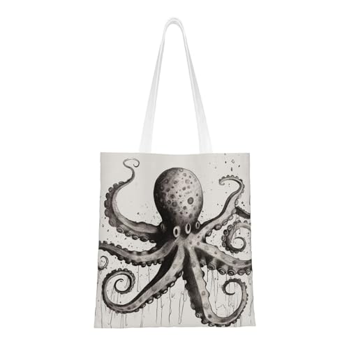 Octopus-Tragetasche für Damen, Canvas-Schultertaschen mit Taschen, Einkaufstasche, niedlich, wiederverwendbar, Einkaufstasche Octopus-Tragetasche für Damen, Canvas-Schultertaschen mit Taschen, Einkaufstasche, niedlich, wiederverwendbar, Einkaufstasche von BYPPJGH