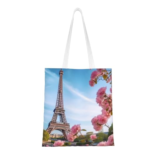 Paris Eiffelturm mit Blumen, Tragetasche für Damen, Segeltuch, Schultertaschen mit Taschen, Einkaufstasche, niedlich, wiederverwendbar, Einkaufstasche Paris Eiffelturm mit Blumen, Tragetasche für Damen, Segeltuch, Schultertaschen mit Taschen, Einkaufstasche, niedlich, wiederverwendbar, Einkaufstasche von BYPPJGH