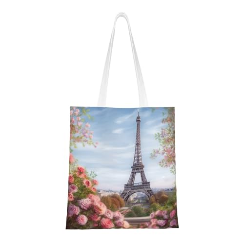 Paris Eiffelturm mit Blumen, Tragetasche für Damen, Segeltuch, Schultertaschen mit Taschen, Einkaufstasche, niedlich, wiederverwendbar, Einkaufstasche Paris Eiffelturm mit Blumen, Tragetasche für Damen, Segeltuch, Schultertaschen mit Taschen, Einkaufstasche, niedlich, wiederverwendbar, Einkaufstasche von BYPPJGH