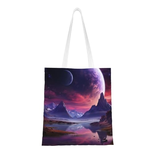 Purple Sky Planet Tragetasche für Damen, Segeltuch, Schultertaschen mit Taschen, Einkaufstasche, niedlich, wiederverwendbar, Einkaufstasche Purple Sky Planet Tragetasche für Damen, Segeltuch, Schultertaschen mit Taschen, Einkaufstasche, niedlich, wiederverwendbar, Einkaufstasche von BYPPJGH