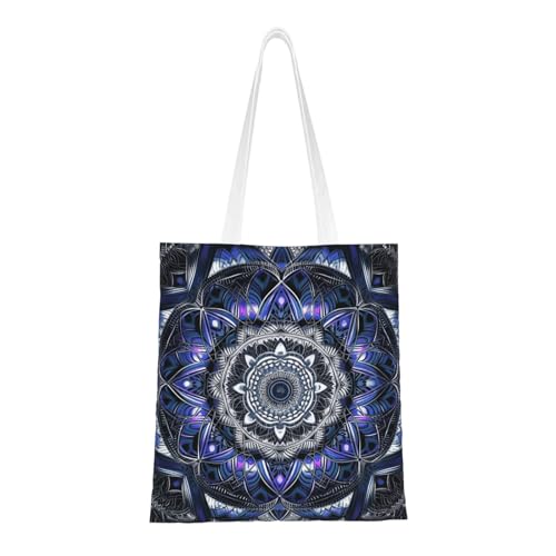 Rechteckige Mandala-Tragetasche für Damen, Segeltuch-Schultertasche mit Taschen, Einkaufstasche, niedliche, wiederverwendbare Einkaufstasche von BYPPJGH