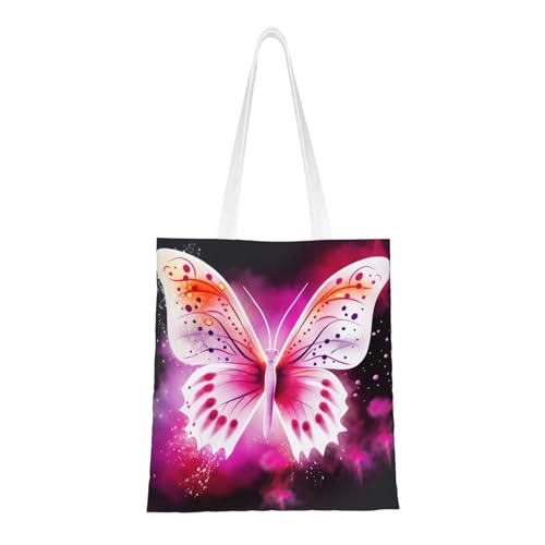 Rosafarbene Schmetterlings-Einkaufstasche für Damen, Canvas-Schultertaschen mit Taschen, Einkaufstasche, niedlich, wiederverwendbar, Einkaufstasche Rosafarbene Schmetterlings-Einkaufstasche für Damen, Canvas-Schultertaschen mit Taschen, Einkaufstasche, niedlich, wiederverwendbar, Einkaufstasche von BYPPJGH