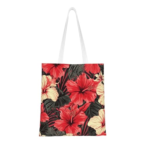 Rote Hibiskus-Tragetasche für Damen, Segeltuch, Schultertaschen mit Taschen, Einkaufstasche, niedlich, wiederverwendbar, Einkaufstasche Rote Hibiskus-Tragetasche für Damen, Segeltuch, Schultertaschen mit Taschen, Einkaufstasche, niedlich, wiederverwendbar, Einkaufstasche von BYPPJGH