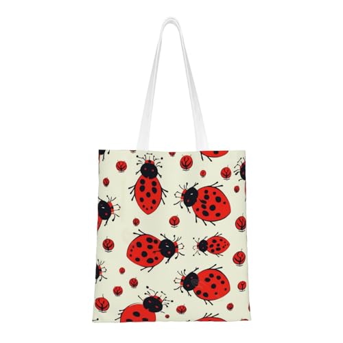Rote Marienkäfer-Tragetasche für Damen, Segeltuch, Schultertaschen mit Taschen, Einkaufstasche, niedlich, wiederverwendbar, Einkaufstasche Rote Marienkäfer-Tragetasche für Damen, Segeltuch, Schultertaschen mit Taschen, Einkaufstasche, niedlich, wiederverwendbar, Einkaufstasche von BYPPJGH