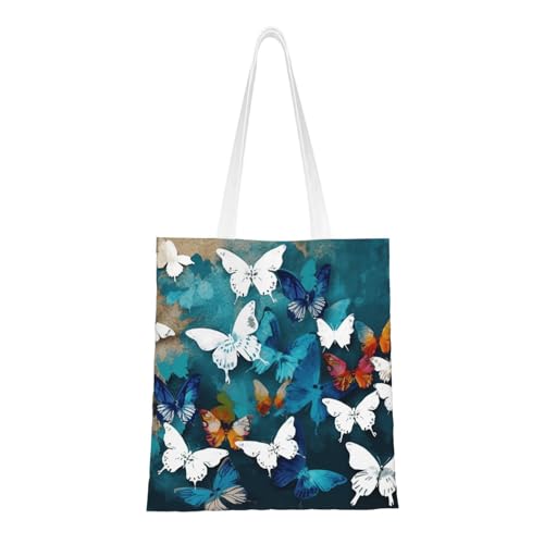Schmetterlings-Einkaufstasche für Damen, Segeltuch-Schultertaschen mit Taschen, Einkaufstasche, niedliche, wiederverwendbare Einkaufstasche Schmetterlings-Einkaufstasche für Damen, Segeltuch-Schultertaschen mit Taschen, Einkaufstasche, niedliche, wiederverwendbare Einkaufstasche von BYPPJGH