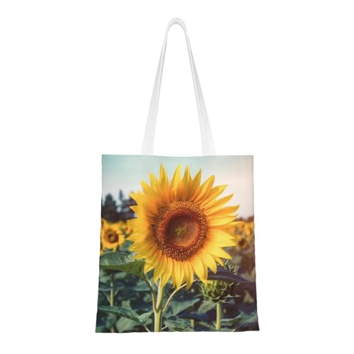 Schöne Sonnenblumen-Tragetasche für Damen, Segeltuch-Schultertasche mit Taschen, Einkaufstasche, niedliche, wiederverwendbare Einkaufstasche von BYPPJGH