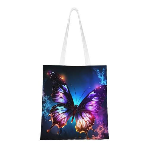 Schöne leuchtende Schmetterlings-Tragetasche für Damen, Segeltuch-Schultertasche mit Taschen, Einkaufstasche, niedliche, wiederverwendbare Einkaufstasche von BYPPJGH