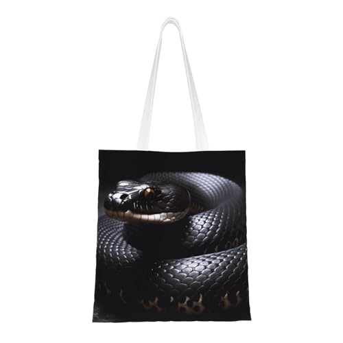 Schwarze Schlangen-Tragetasche für Damen, Canvas-Schultertaschen mit Taschen, Einkaufstasche, niedliche, wiederverwendbare Einkaufstasche Schwarze Schlangen-Tragetasche für Damen, Canvas-Schultertaschen mit Taschen, Einkaufstasche, niedliche, wiederverwendbare Einkaufstasche von BYPPJGH