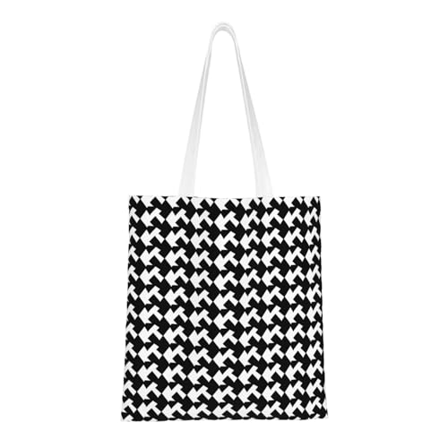 Schwarze Tragetasche mit Hahnentrittmuster für Damen, Canvas-Schultertaschen mit Taschen, Einkaufstasche, niedliche, wiederverwendbare Einkaufstasche Schwarze Tragetasche mit Hahnentrittmuster für Damen, Canvas-Schultertaschen mit Taschen, Einkaufstasche, niedliche, wiederverwendbare Einkaufstasche von BYPPJGH