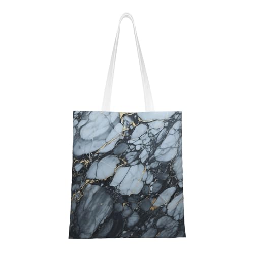 Schwarze strukturierte Marmor-Tragetasche für Damen, Canvas-Schultertaschen mit Taschen, Einkaufstasche, niedliche, wiederverwendbare Einkaufstasche von BYPPJGH