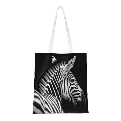 Schwarze und weiße Zebra-Tragetasche für Damen, Canvas-Schultertaschen mit Taschen, Einkaufstasche, niedliche, wiederverwendbare Einkaufstasche Schwarze und weiße Zebra-Tragetasche für Damen, Canvas-Schultertaschen mit Taschen, Einkaufstasche, niedliche, wiederverwendbare Einkaufstasche von BYPPJGH