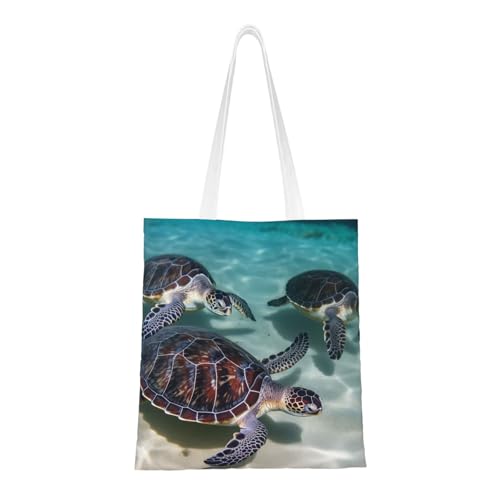 Sea Turtles Tragetasche für Damen, Segeltuch-Schultertasche mit Taschen, Einkaufstasche, niedliche, wiederverwendbare Einkaufstasche von BYPPJGH