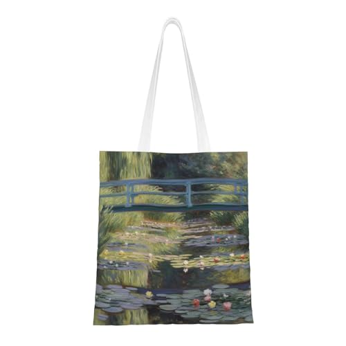 Seerosen-Teich-Tragetasche für Damen, Segeltuch-Schultertasche mit Taschen, Einkaufstasche, niedliche, wiederverwendbare Einkaufstasche Seerosen-Teich-Tragetasche für Damen, Segeltuch-Schultertasche mit Taschen, Einkaufstasche, niedliche, wiederverwendbare Einkaufstasche von BYPPJGH