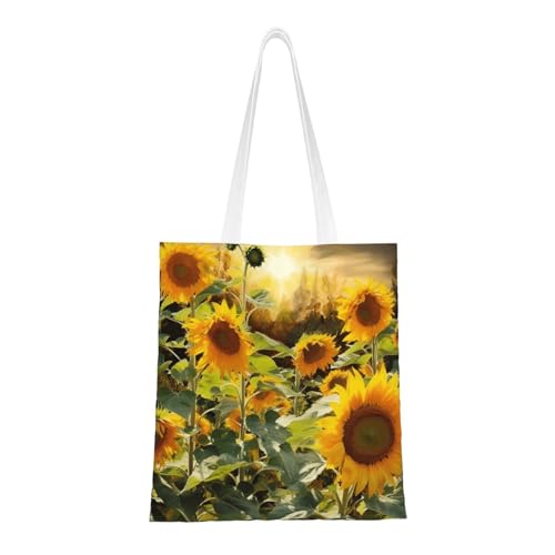 Sonnenblumen-Tragetasche für Damen, Segeltuch-Schultertasche mit Taschen, Einkaufstasche, niedlich, wiederverwendbar, Einkaufstasche von BYPPJGH