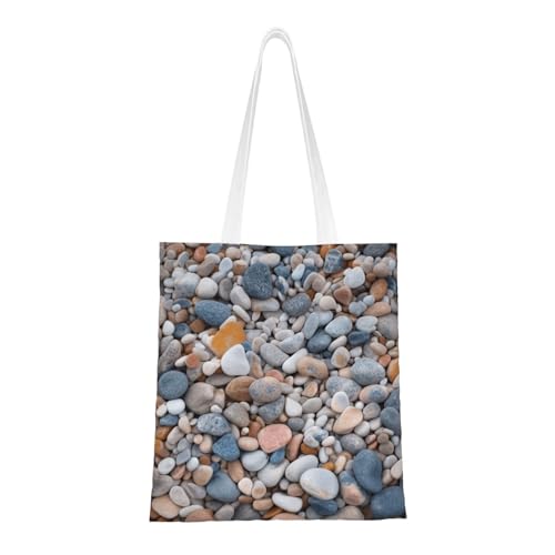 Strand-farbige Kieselstein-Tragetasche für Damen, Canvas-Schultertasche mit Taschen, Einkaufstasche, niedliche, wiederverwendbare Einkaufstasche von BYPPJGH