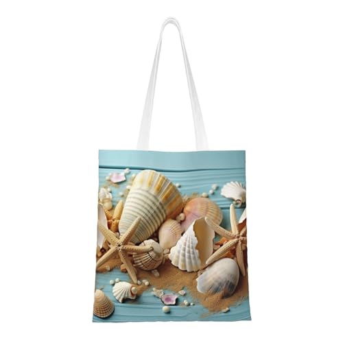 Strandmotive Muschel-Tragetasche für Damen, Segeltuch-Schultertaschen mit Taschen, Einkaufstasche, niedliche, wiederverwendbare Einkaufstasche von BYPPJGH