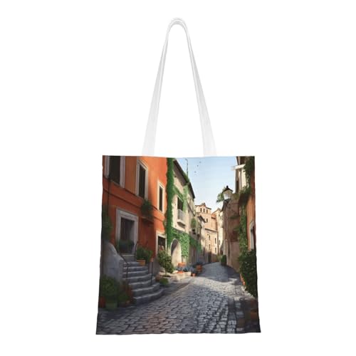 Street Of Italy Tragetasche für Damen, Segeltuch, Schultertaschen mit Taschen, Einkaufstasche, niedlich, wiederverwendbar, Einkaufstasche Street Of Italy Tragetasche für Damen, Segeltuch, Schultertaschen mit Taschen, Einkaufstasche, niedlich, wiederverwendbar, Einkaufstasche von BYPPJGH