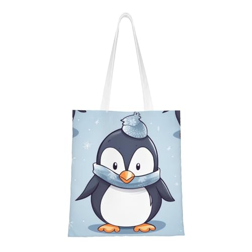 Süße Pinguin-Tragetasche für Damen, Canvas-Schultertasche mit Taschen, Einkaufstasche, niedliche, wiederverwendbare Einkaufstasche von BYPPJGH