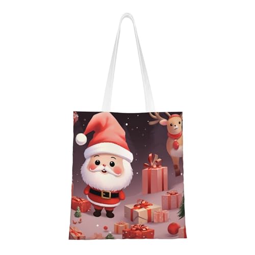 Süße Weihnachtstasche für Damen, Segeltuch-Schultertasche mit Taschen, Einkaufstasche, niedliche, wiederverwendbare Einkaufstasche von BYPPJGH