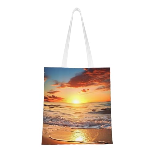 Sunset Ocean Beach Tote Bag für Damen, Segeltuch-Schultertaschen mit Taschen, Einkaufstasche, niedliche, wiederverwendbare Einkaufstasche Sunset Ocean Beach Tote Bag für Damen, Segeltuch-Schultertaschen mit Taschen, Einkaufstasche, niedliche, wiederverwendbare Einkaufstasche von BYPPJGH