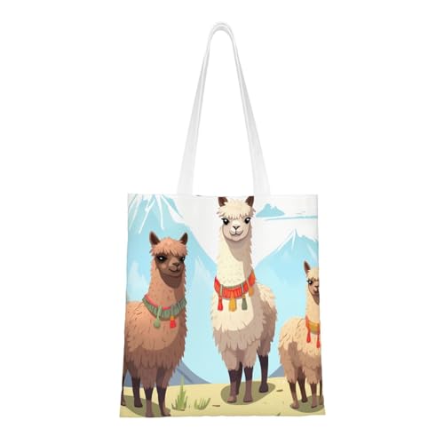 Tragetasche aus Segeltuch mit Lama- und Alpaka-Motiv für Damen, mit Taschen, Einkaufstasche, niedliche, wiederverwendbare Einkaufstasche Tragetasche aus Segeltuch mit Lama- und Alpaka-Motiv für Damen, mit Taschen, Einkaufstasche, niedliche, wiederverwendbare Einkaufstasche von BYPPJGH
